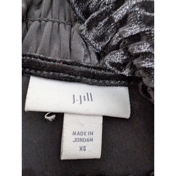 J JILL Crushed Velvet Elastic Collar And Cuffs Shirt XS Chic Black Front Tie - Picture 2 of 11